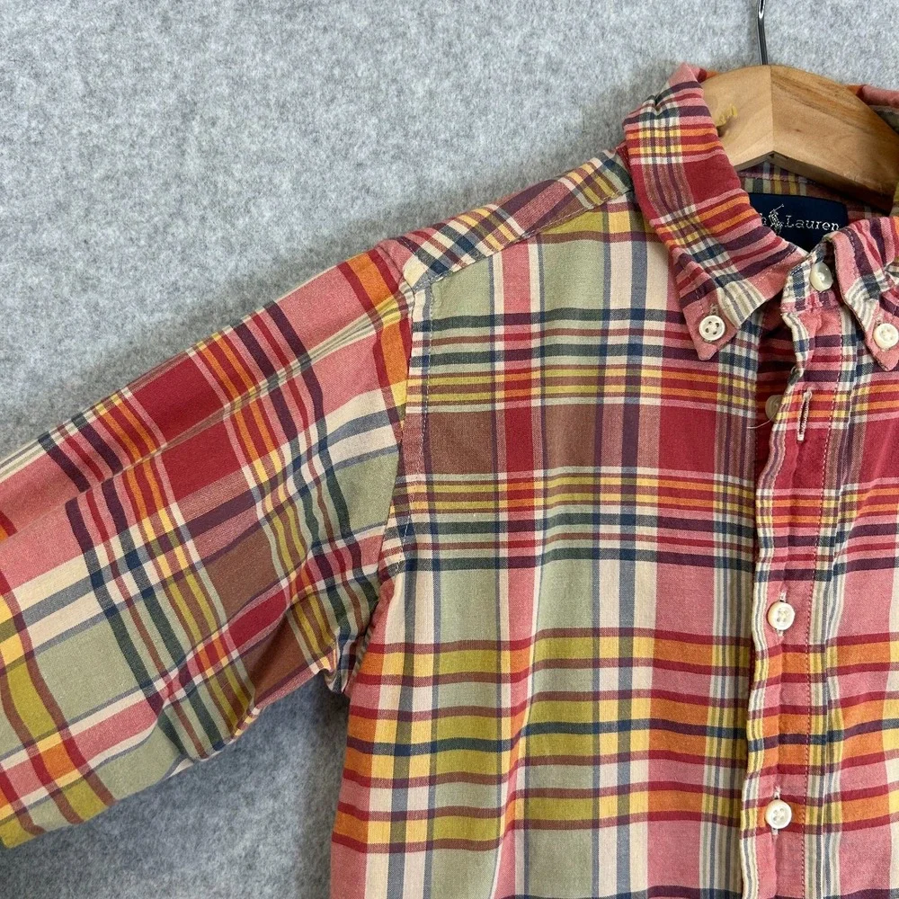 Ralph Lauren Long Sleeve Plaid Button Front Shirt Collared Red Green Boys Size 4